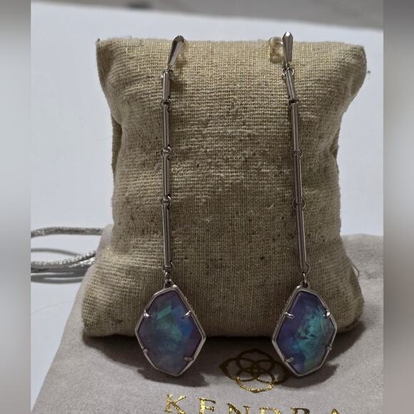 Kendra Scott Charmain Silver and Amethyst Dichroic Glass Dangle Earrings - Picture 3 of 5